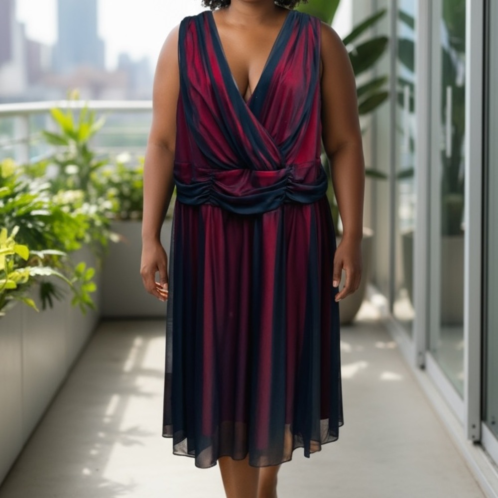 VINTAGE Y2K connected apparel Red and Black V-Neck Sleeveless Dress Women's 24W